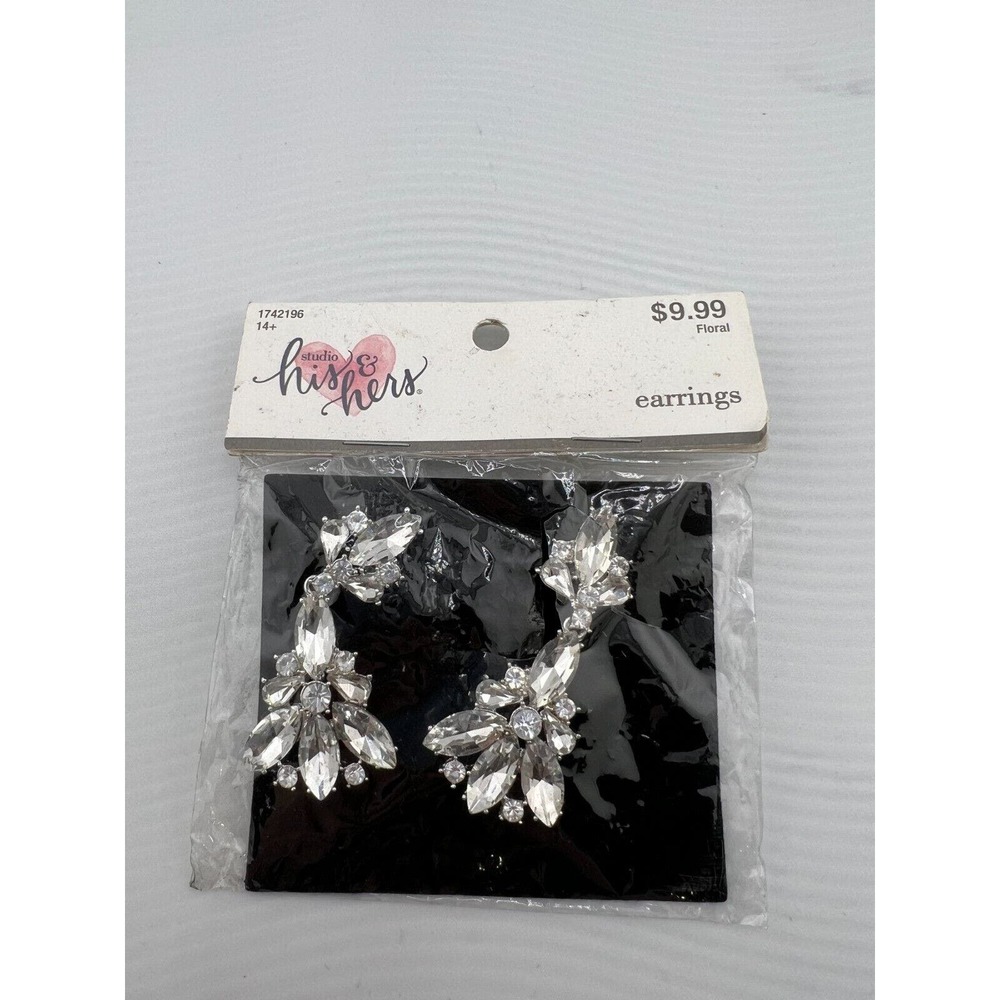 Studio His & Hers Clear Dangle Earrings Classic Wedding‎ Bling Statement